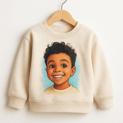 Sweatshirt with a printed face on a white background