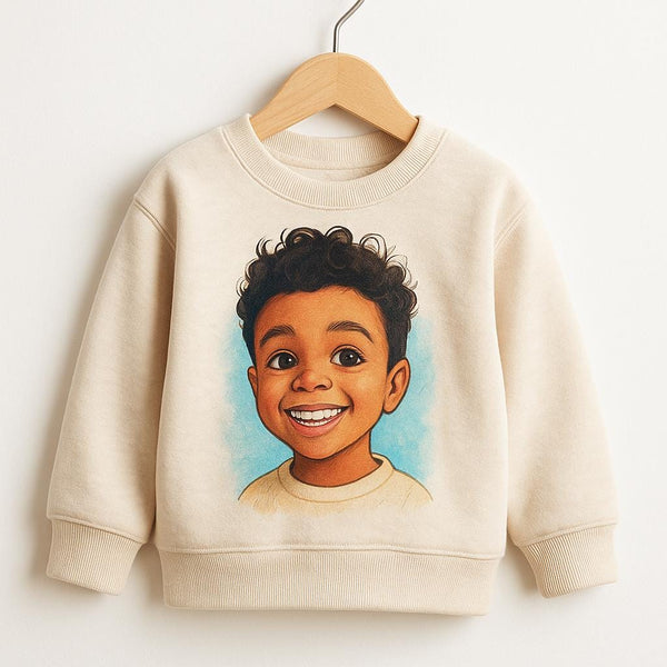 Sweatshirt with a printed face on a white background