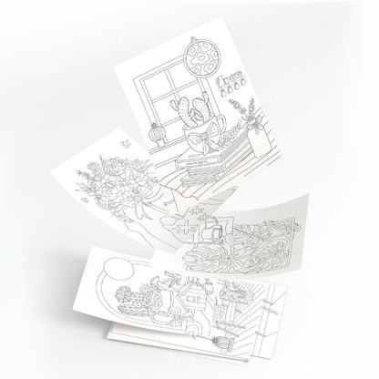 Set of coloring pages with illustrations on a white background