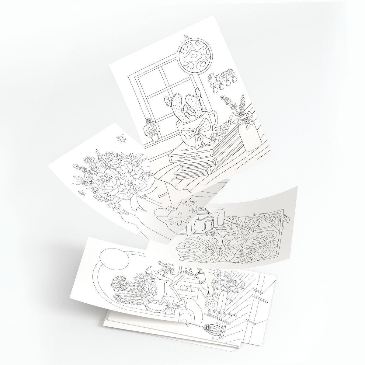 Set of coloring pages with illustrations on a white background