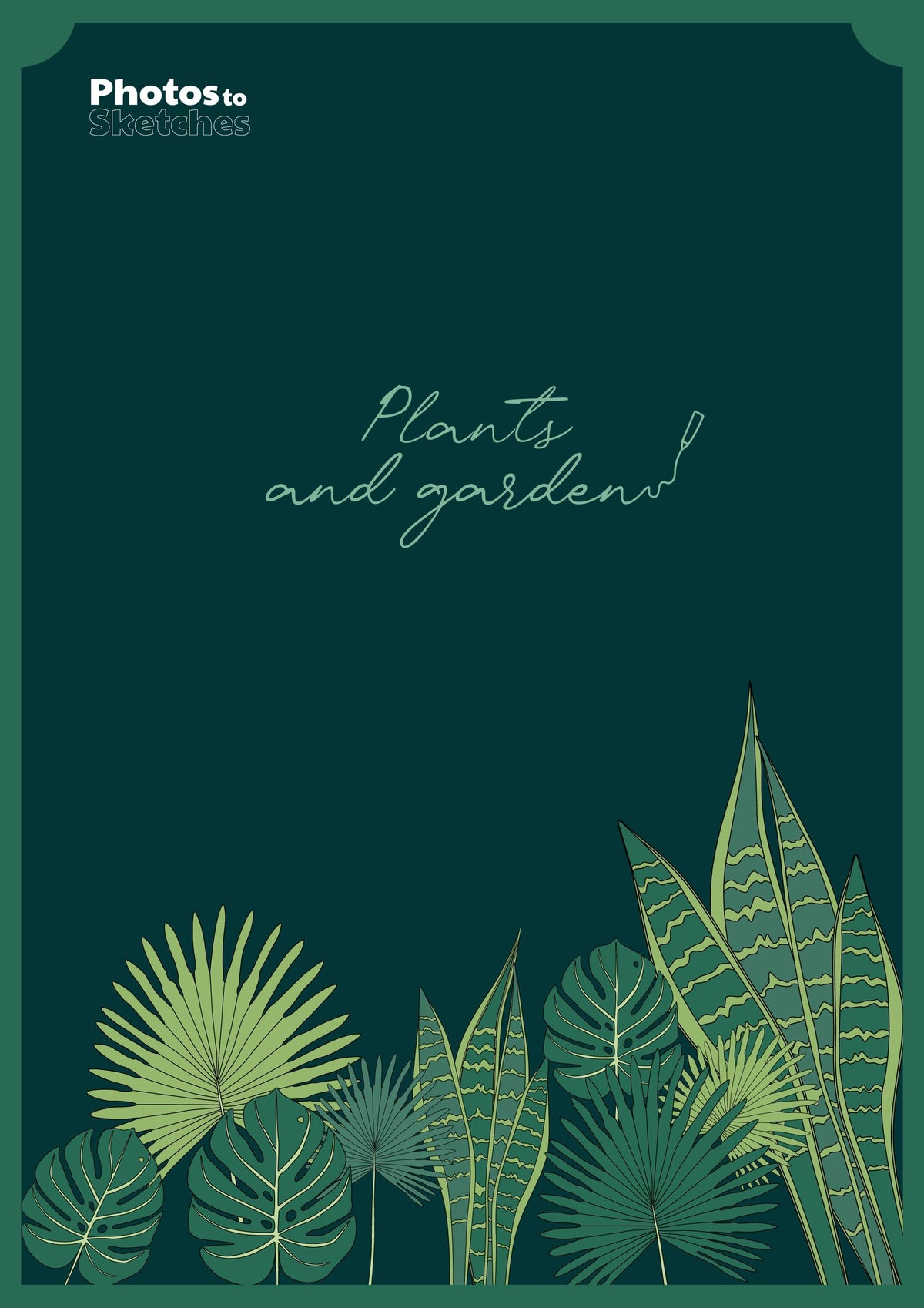 Book cover with plant illustrations and 'Plants and gardens!' text on a dark green background