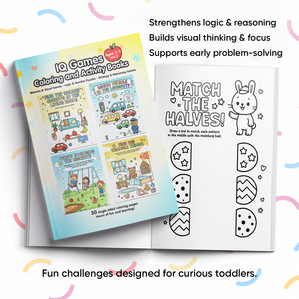 Coloring book with activity pages on a white background