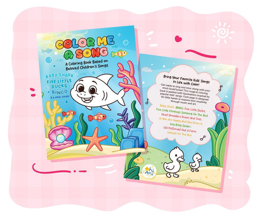 Coloring book with a shark on a pink stand