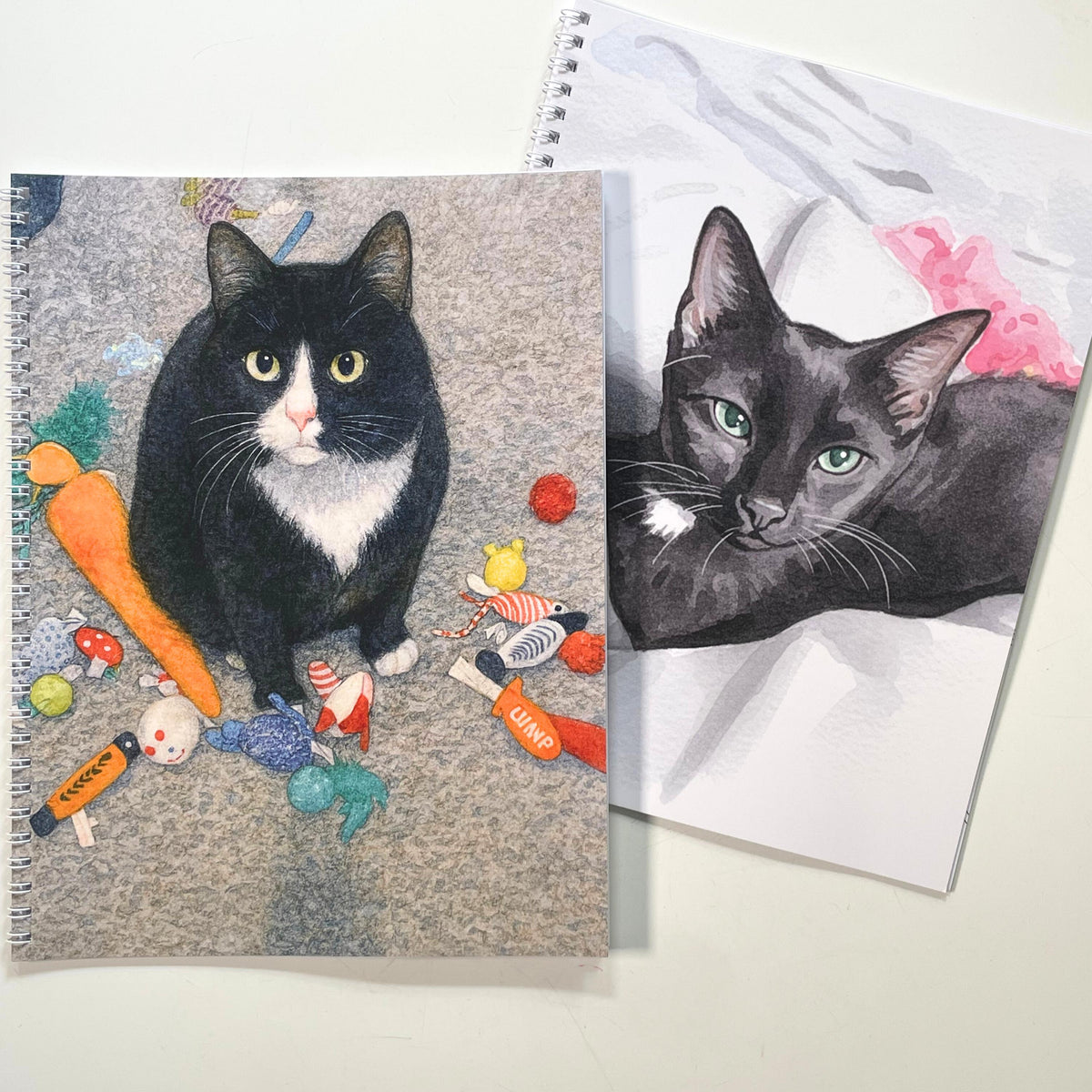 Two coloring books featuring illustrations of cats