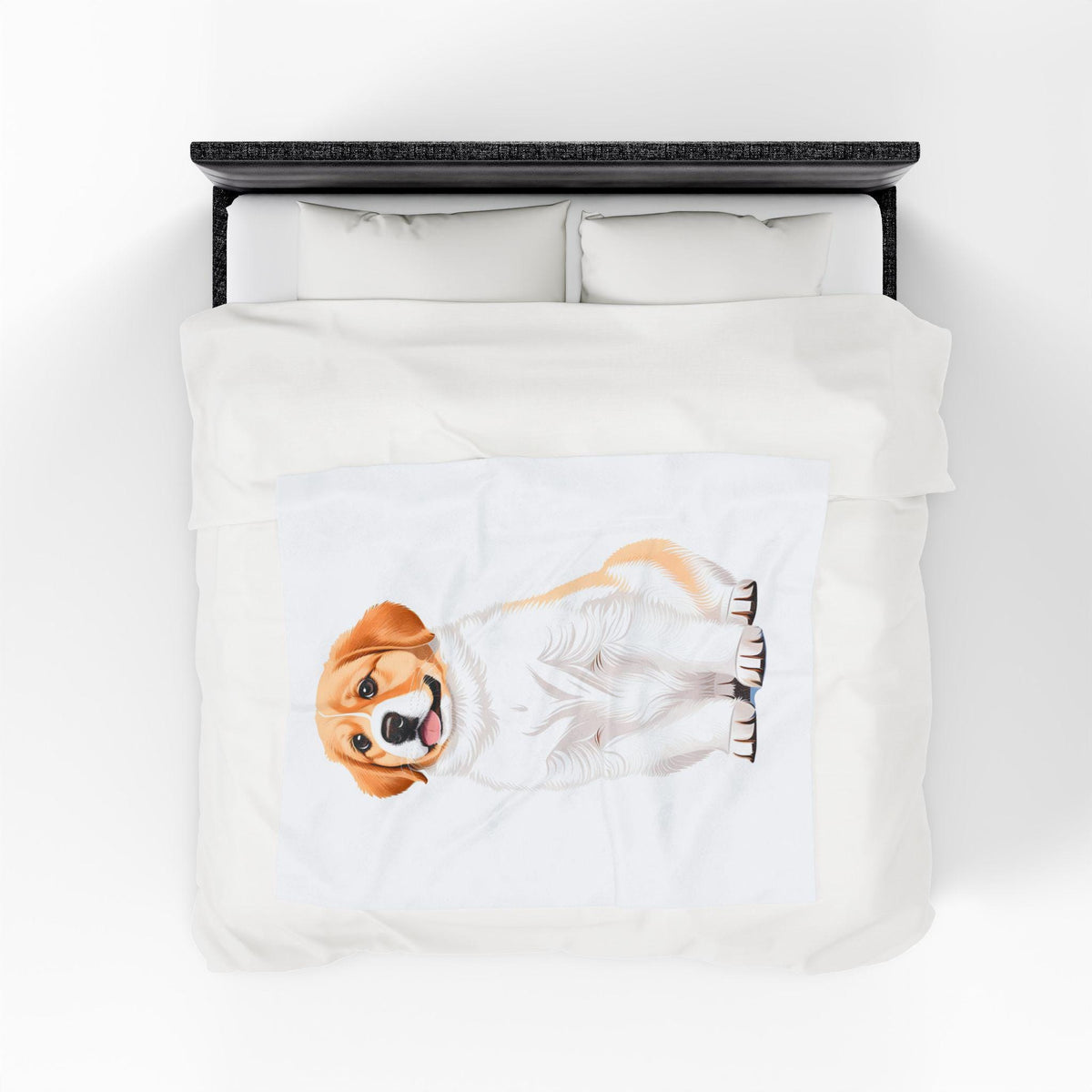 Bedding set with a dog design on a white background
