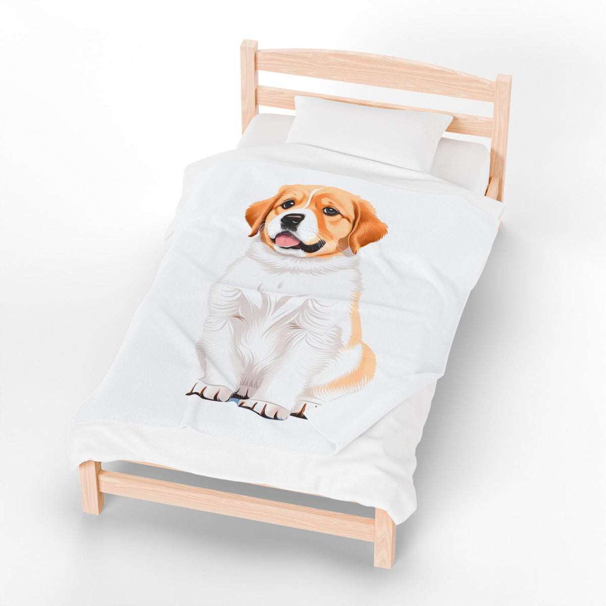Bedding set with a dog design on a white background