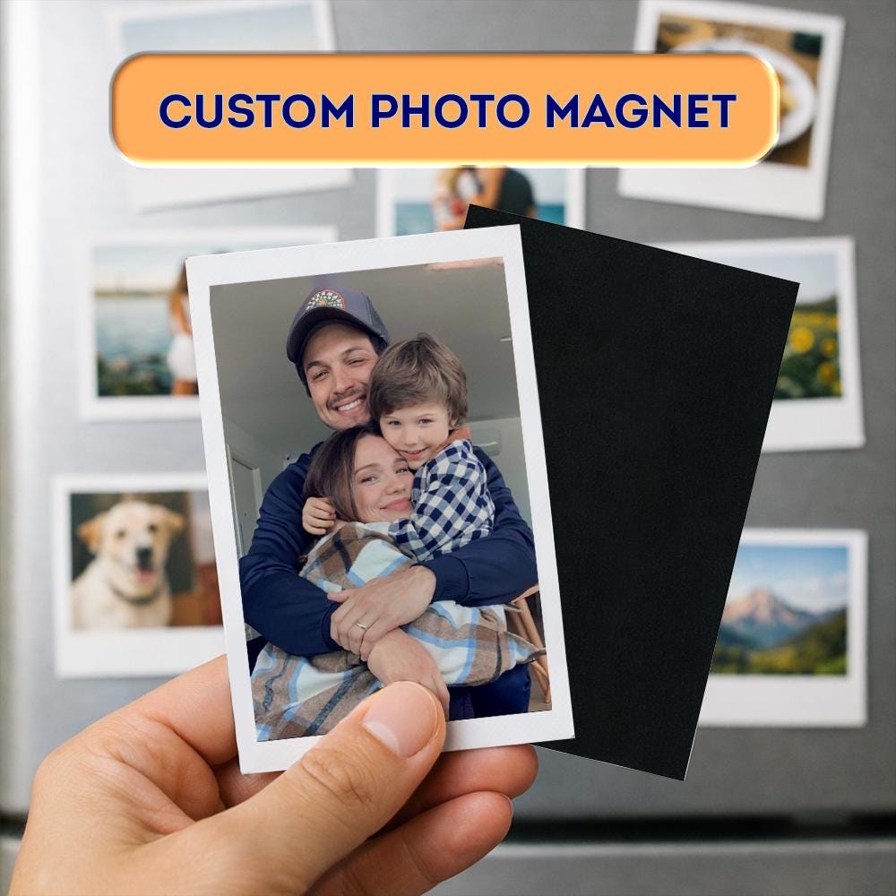 Personalized photo magnet with a family photo, meaningful custom keepsake for home decor.
