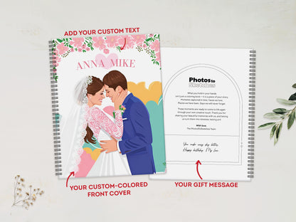 Personalized photo album with customizable text and design elements