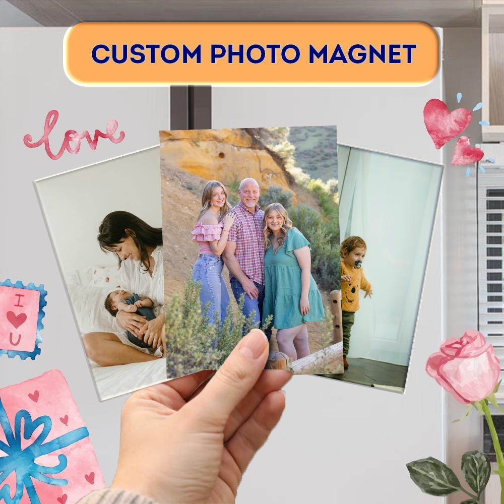 Personalized photo acrylic magnet featuring multiple personalized family photos, unique keepsake for home decor
